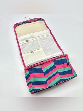 Hanging Travel Organizer Cosmetic Bag - Pink, Teal & Navy Chevron